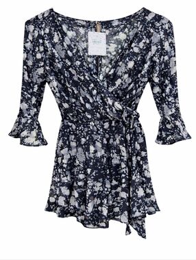Free People All The Right Ruffles Romper S NWT Black Floral Tie Boho Mini Dress